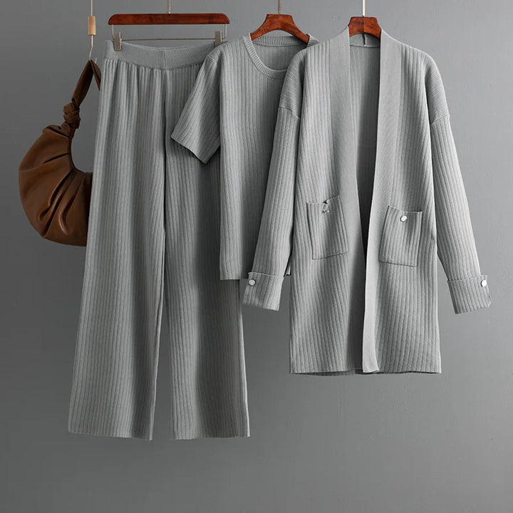 Cashmere Blend Ribbed Knit 3-Piece Set