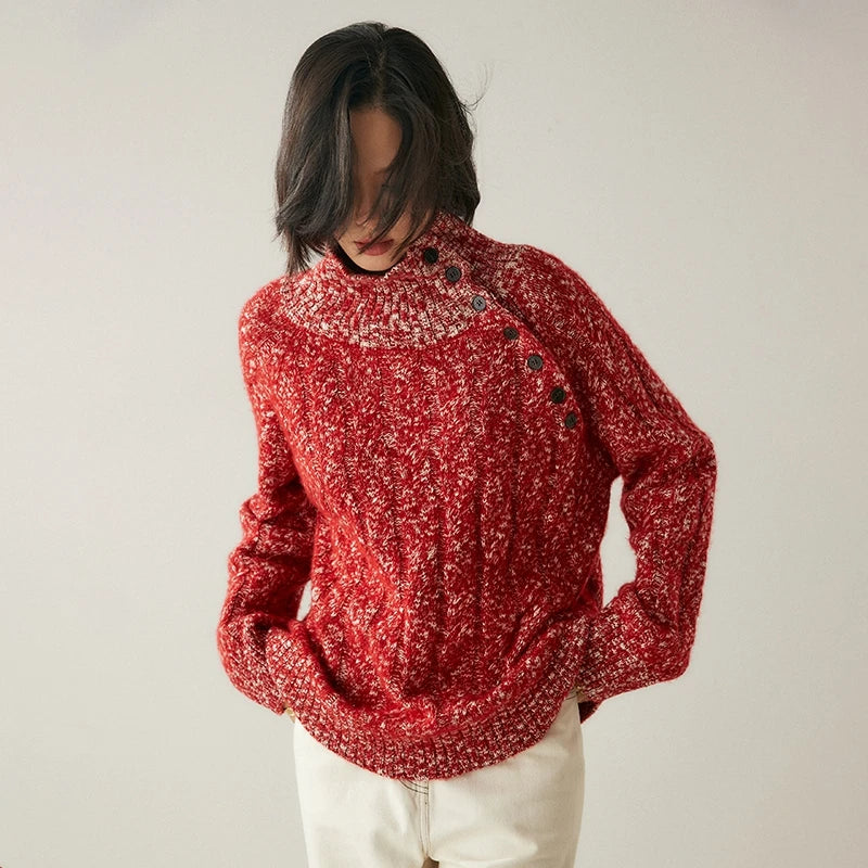 Cashmere Cable Knit Button-Collar Sweater