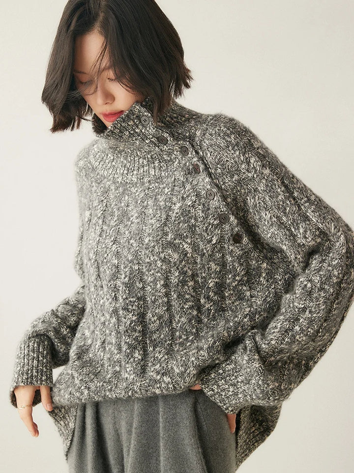 Cashmere Cable Knit Button-Collar Sweater