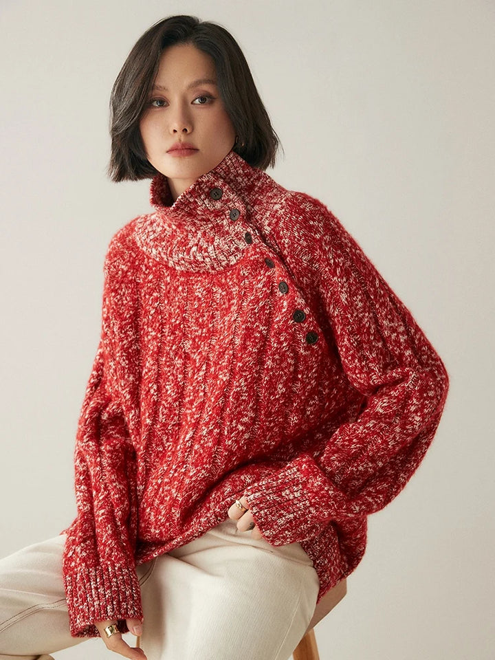 Cashmere Cable Knit Button-Collar Sweater