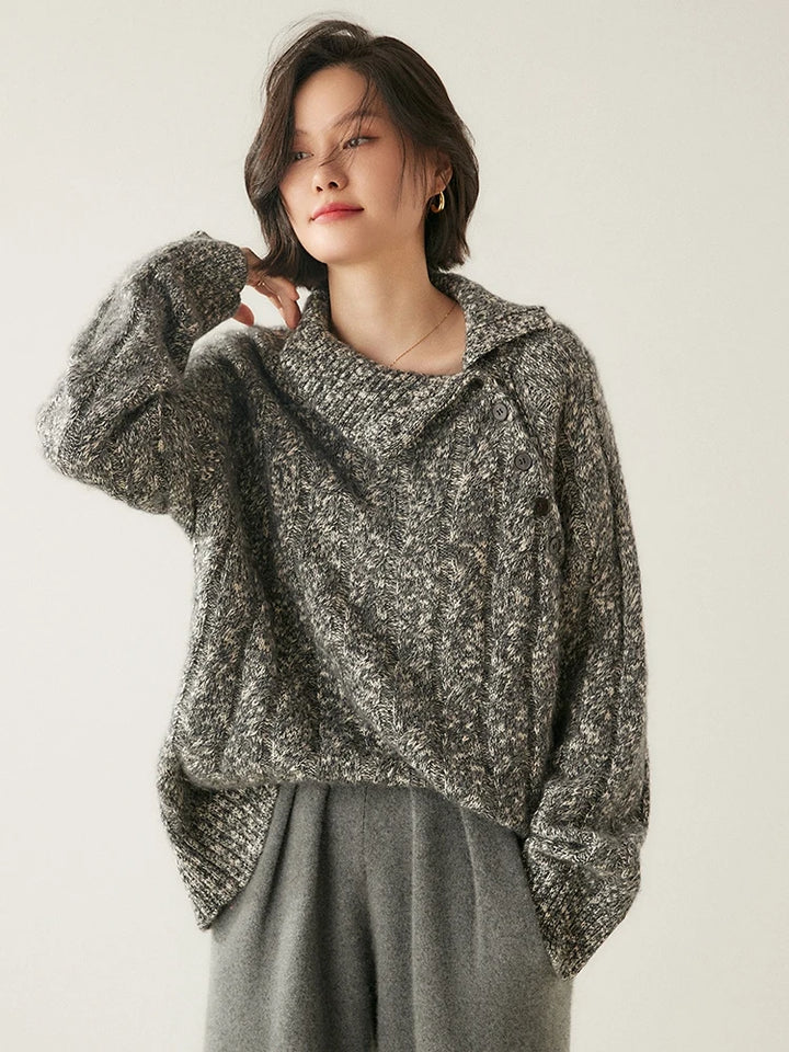 Cashmere Cable Knit Button-Collar Sweater