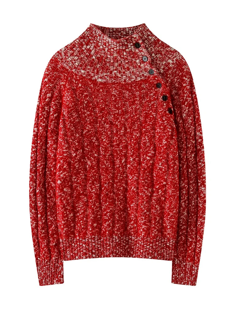 Cashmere Cable Knit Button-Collar Sweater