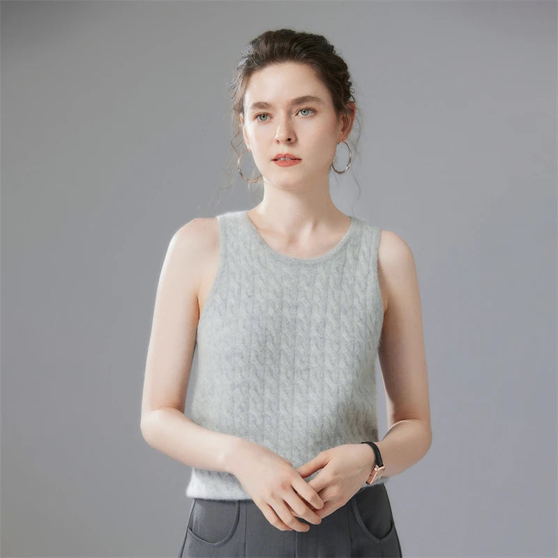Cashmere Cable Knit Sleeveless Sweater