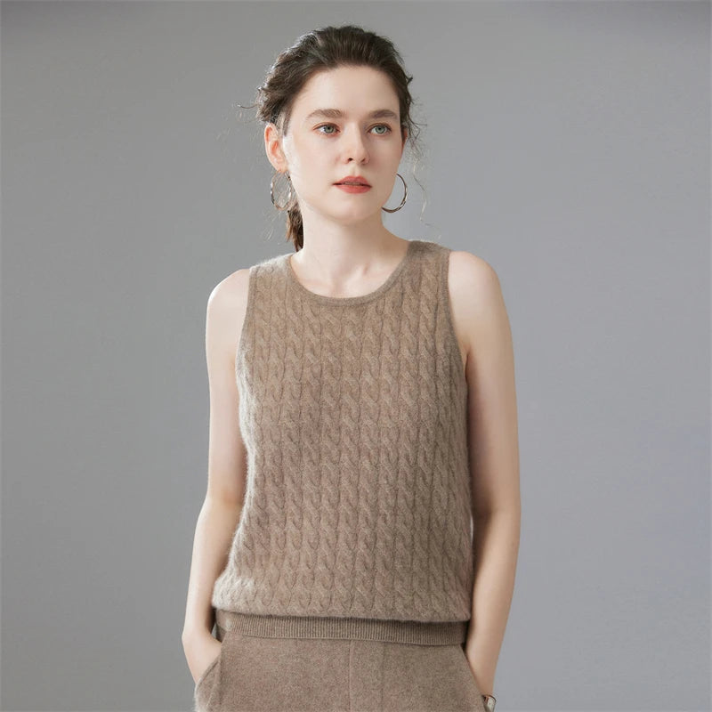 Cashmere Cable Knit Sleeveless Sweater