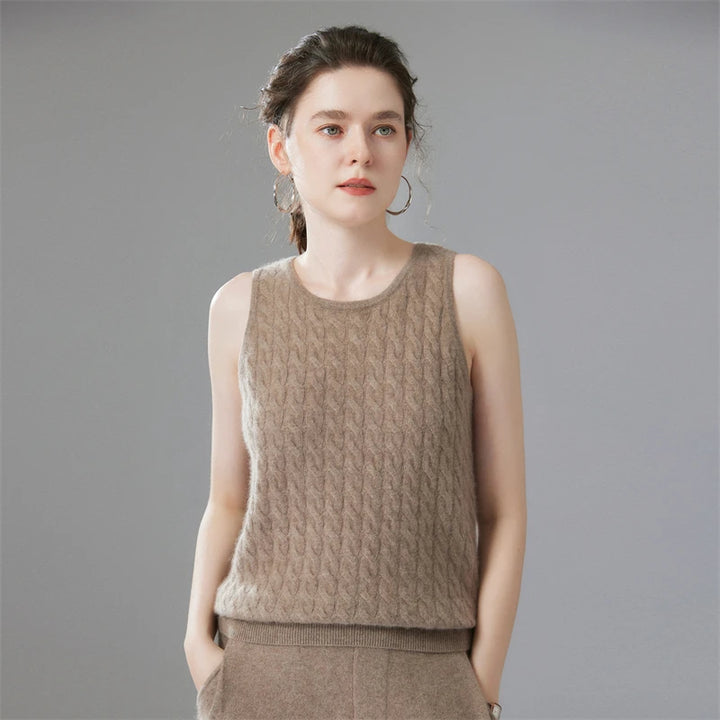 Cashmere Cable Knit Sleeveless Sweater