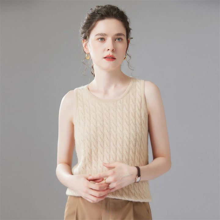 Cashmere Cable Knit Sleeveless Sweater