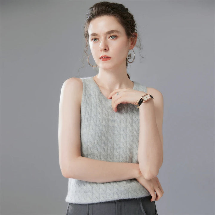 Cashmere Cable Knit Sleeveless Sweater