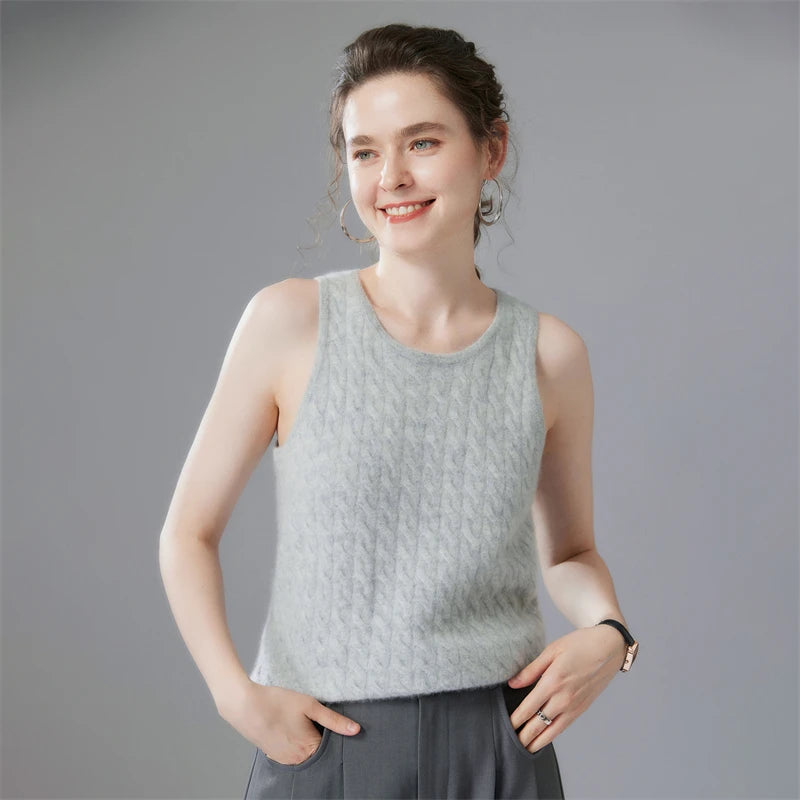 Cashmere Cable Knit Sleeveless Sweater