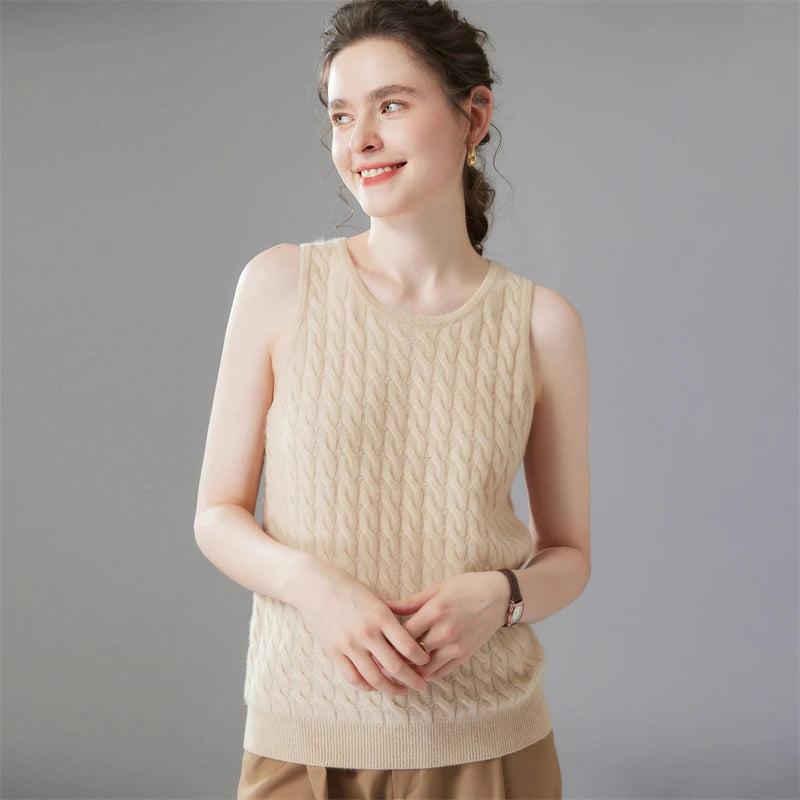 Cashmere Cable Knit Sleeveless Sweater
