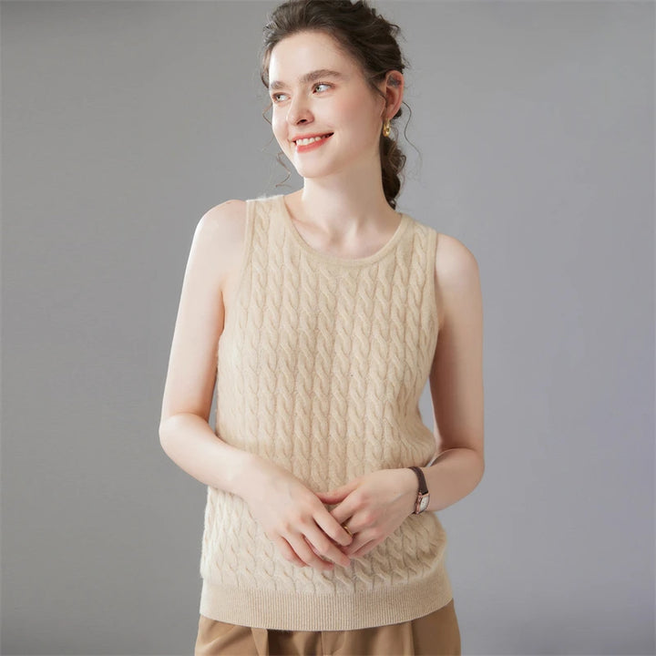 Cashmere Cable Knit Sleeveless Sweater