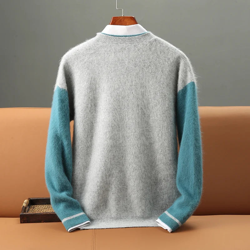 Color-Block Cashmere Crewneck Sweater
