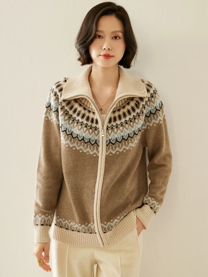 Cashmere Fair Isle Zip Cardigan