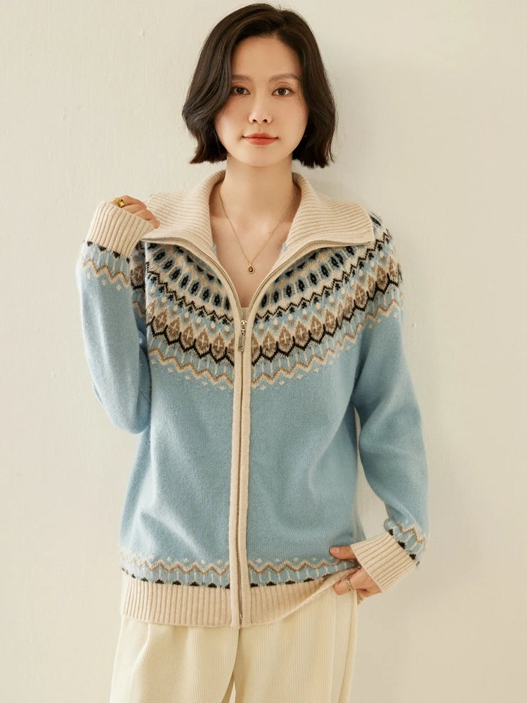 Cashmere Fair Isle Zip Cardigan