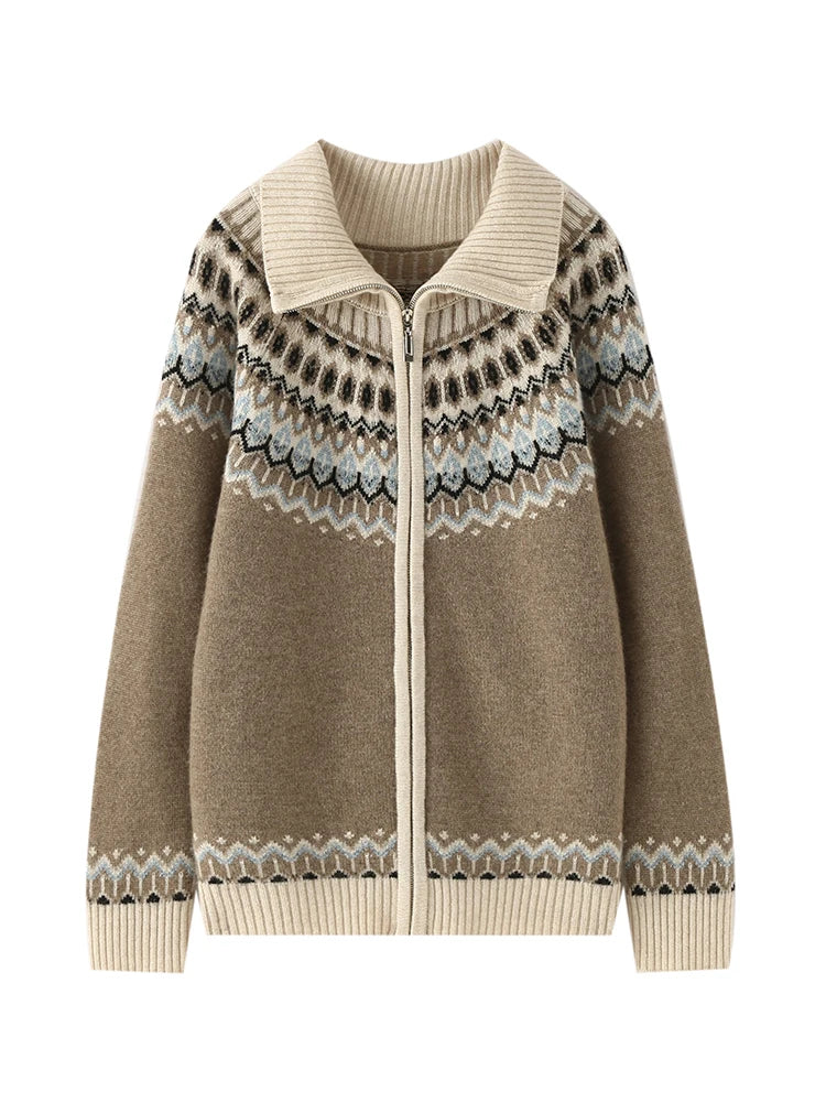 Cashmere Fair Isle Zip Cardigan