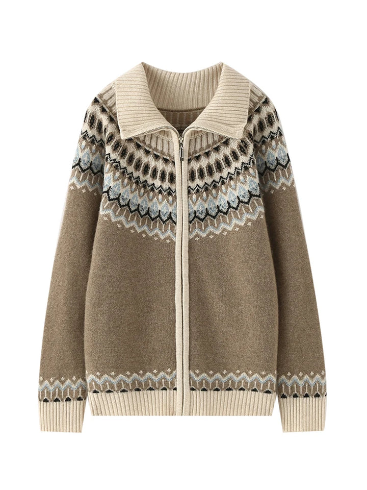Cashmere Fair Isle Zip Cardigan