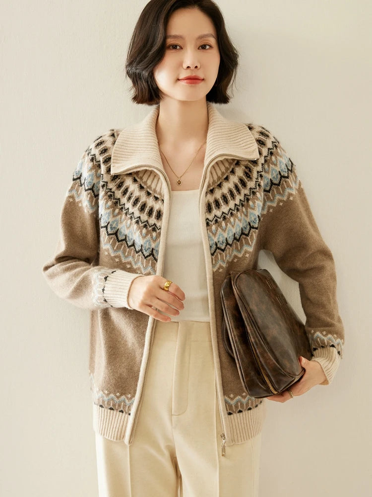 Cashmere Fair Isle Zip Cardigan
