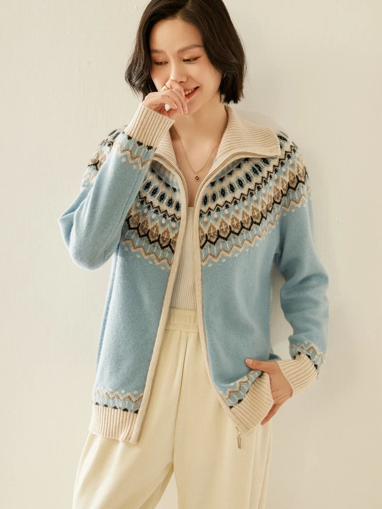 Cashmere Fair Isle Zip Cardigan