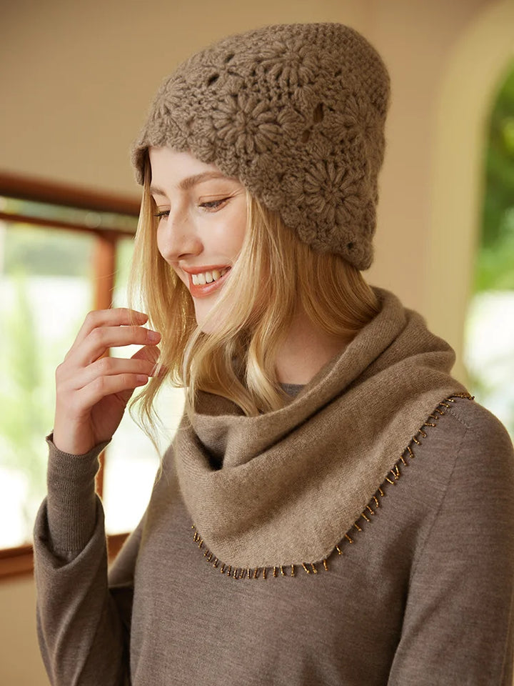 Cashmere Floral Knit Beanie