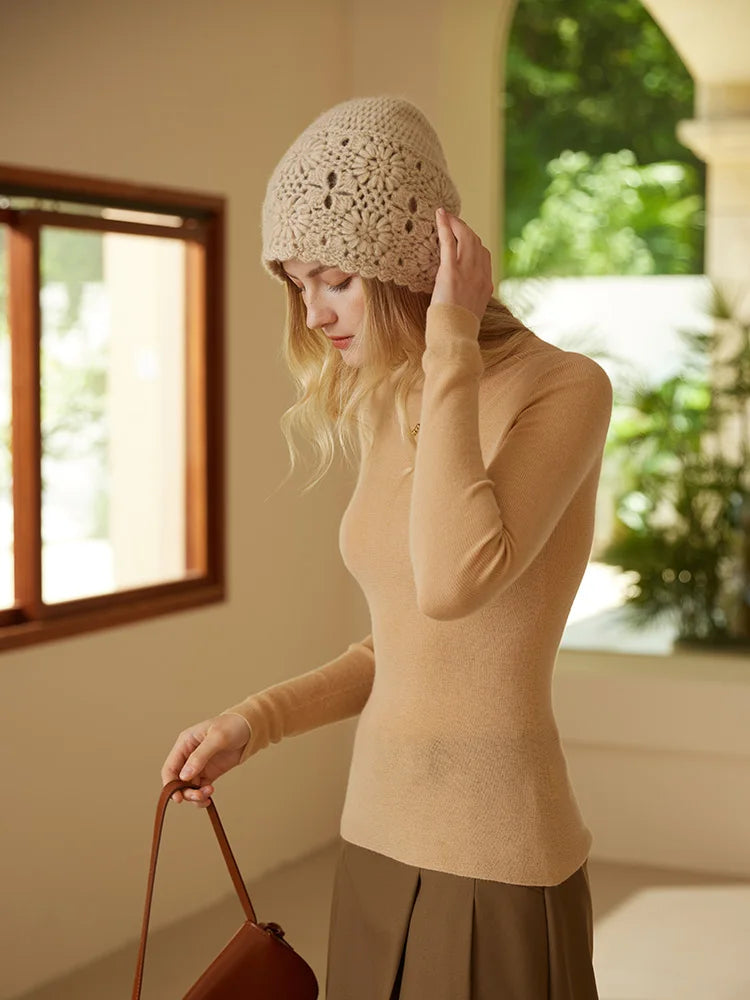 Cashmere Floral Knit Beanie
