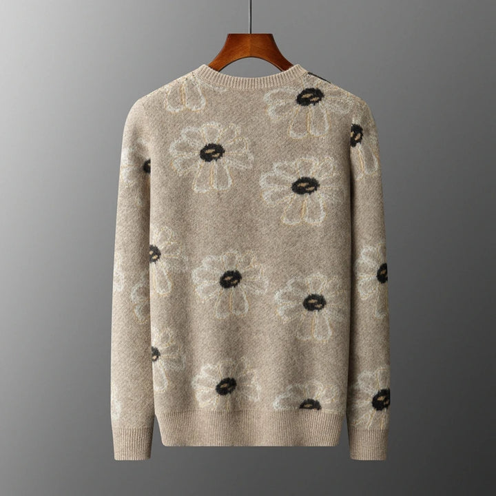Cashmere Floral Pattern Knit Sweater