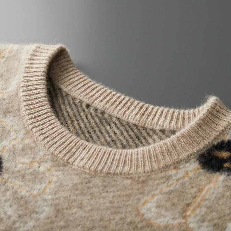 Cashmere Floral Pattern Knit Sweater