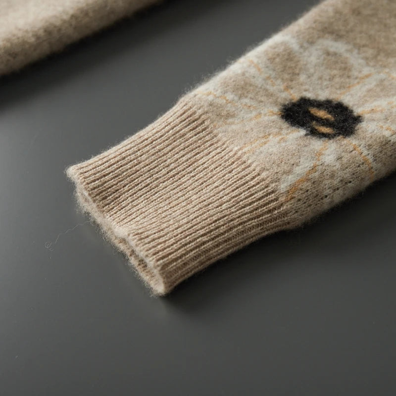 Cashmere Floral Pattern Knit Sweater
