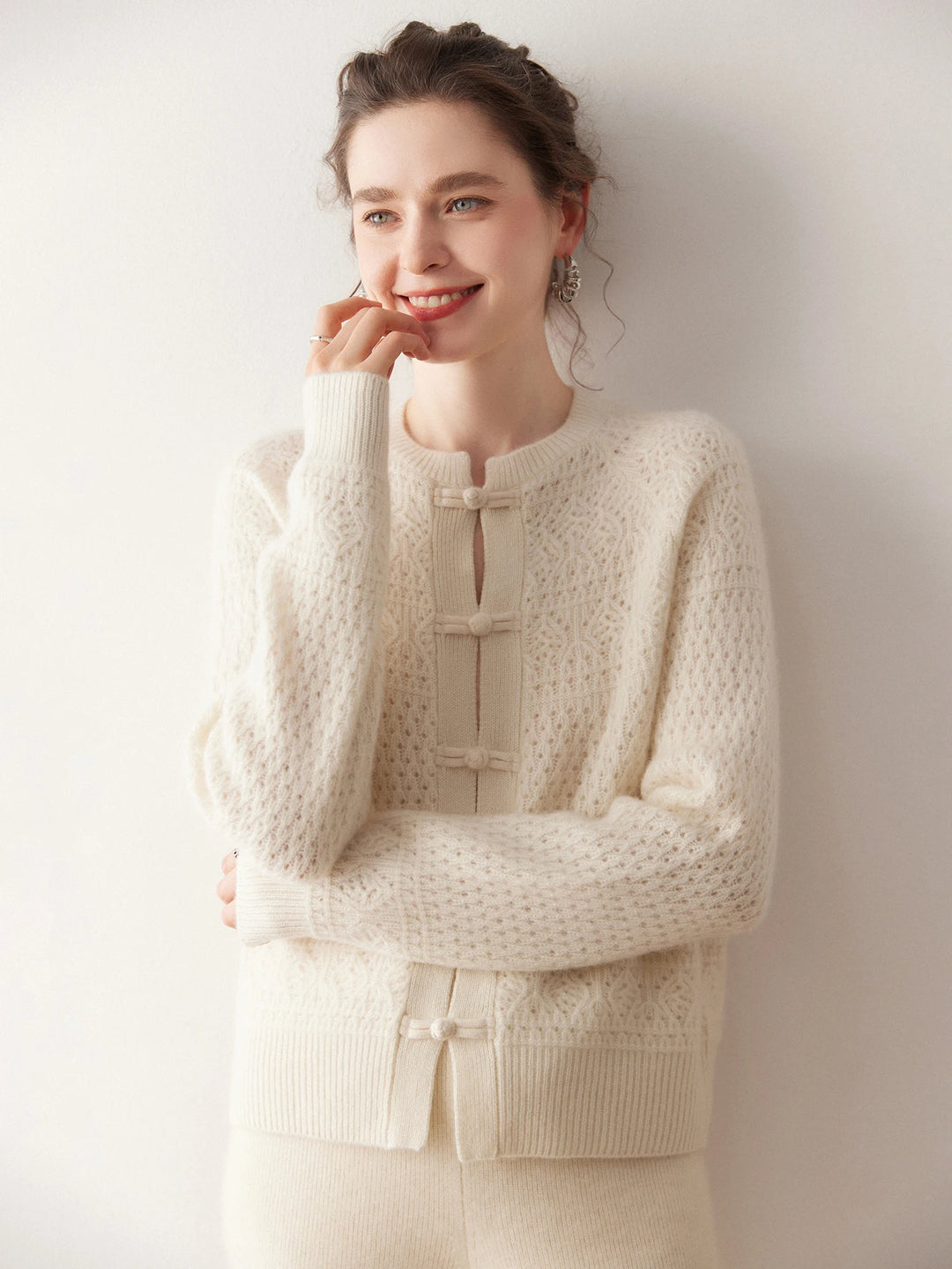 Cashmere Frog Button Knit Cardigan