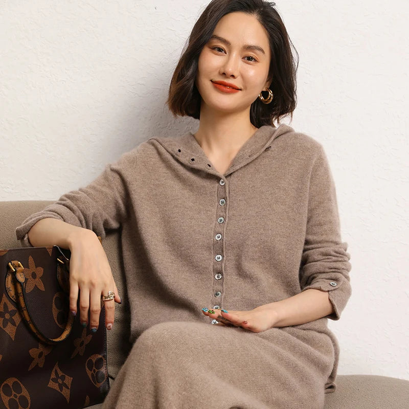 Cashmere Hooded Button Cardigan