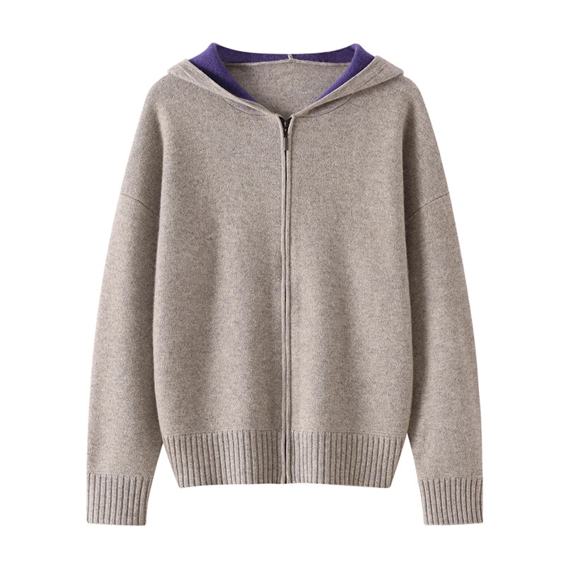 Cashmere Hooded Zip Cardigan