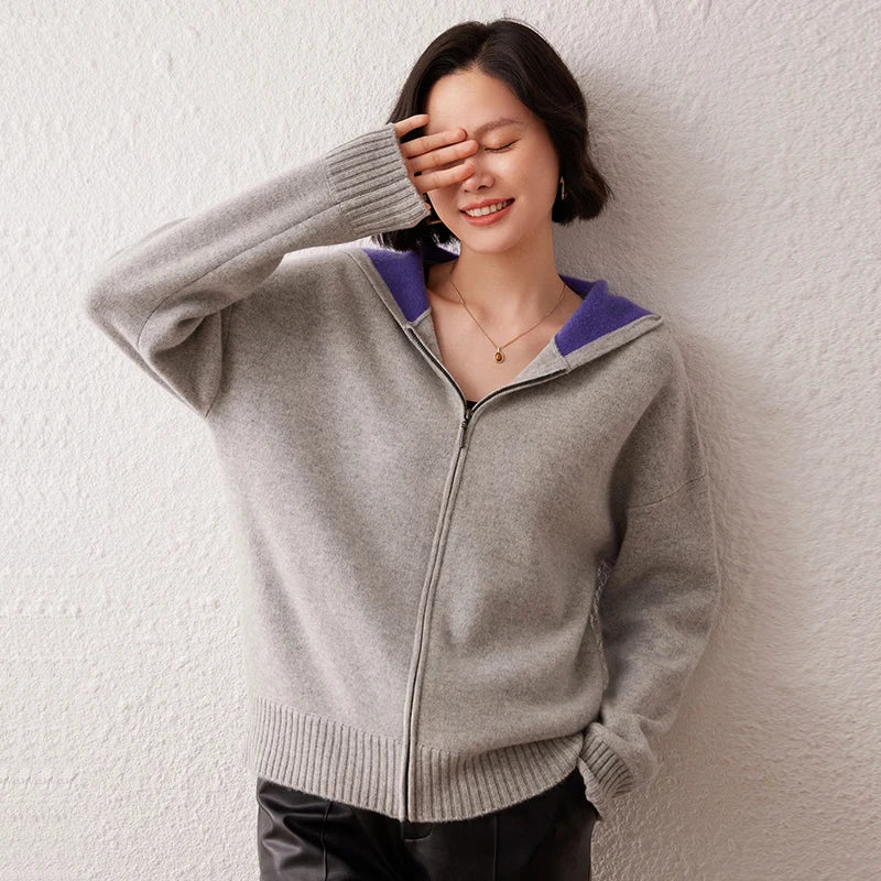 Cashmere Hooded Zip Cardigan