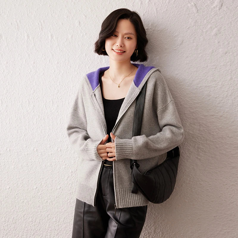 Cashmere Hooded Zip Cardigan