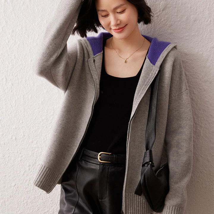 Cashmere Hooded Zip Cardigan