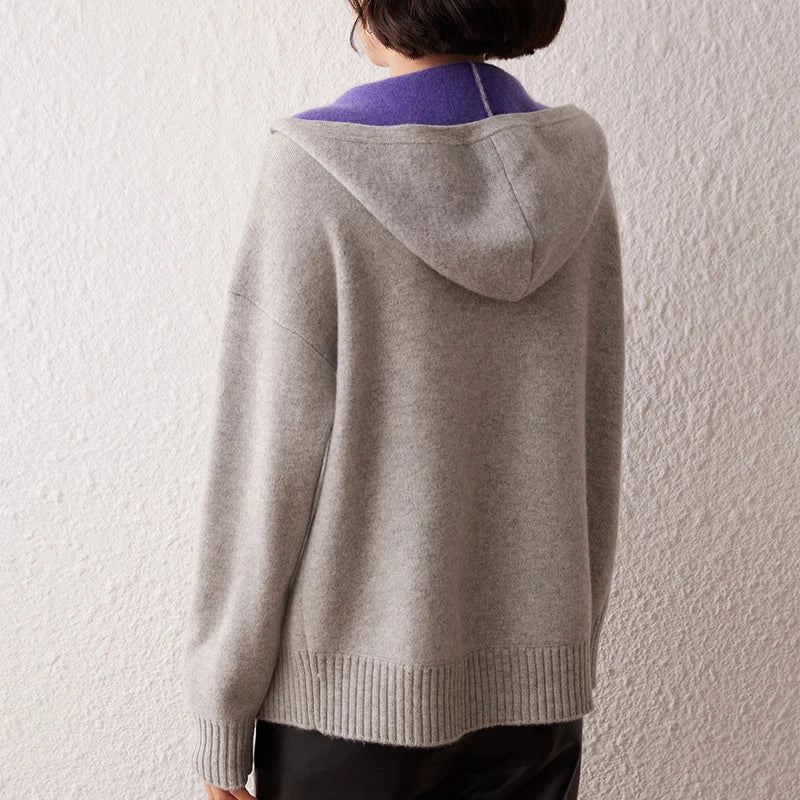 Cashmere Hooded Zip Cardigan