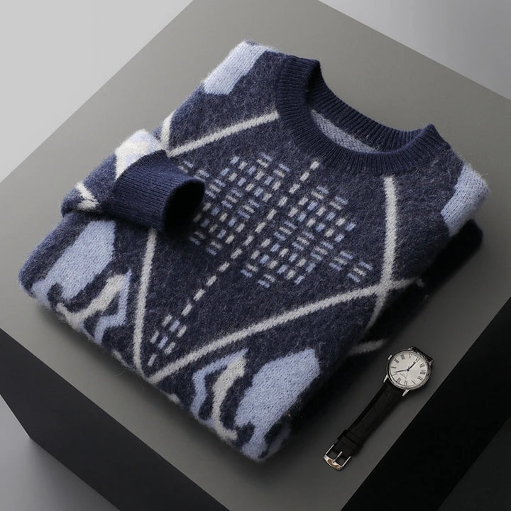 Cashmere Jacquard Diamond Knit Sweater