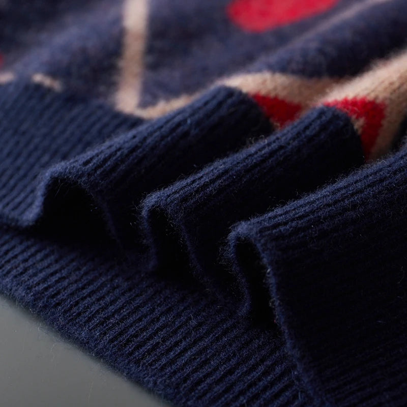 Cashmere Jacquard Diamond Knit Sweater