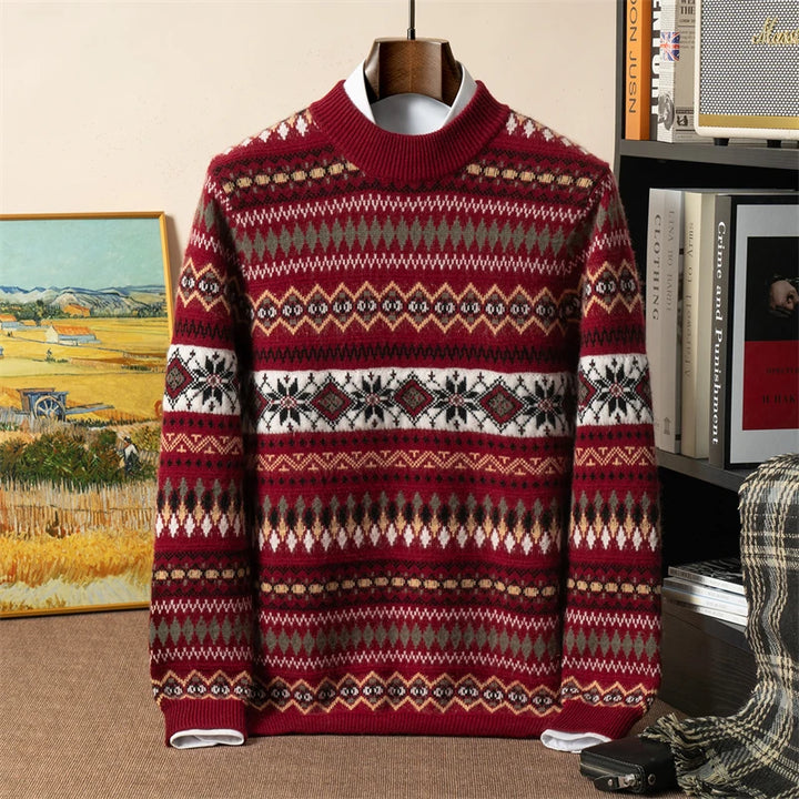 Cashmere Jacquard Half-Turtleneck Sweater