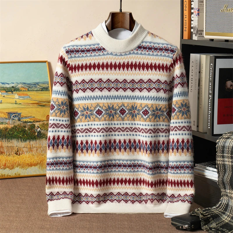 Cashmere Jacquard Half-Turtleneck Sweater