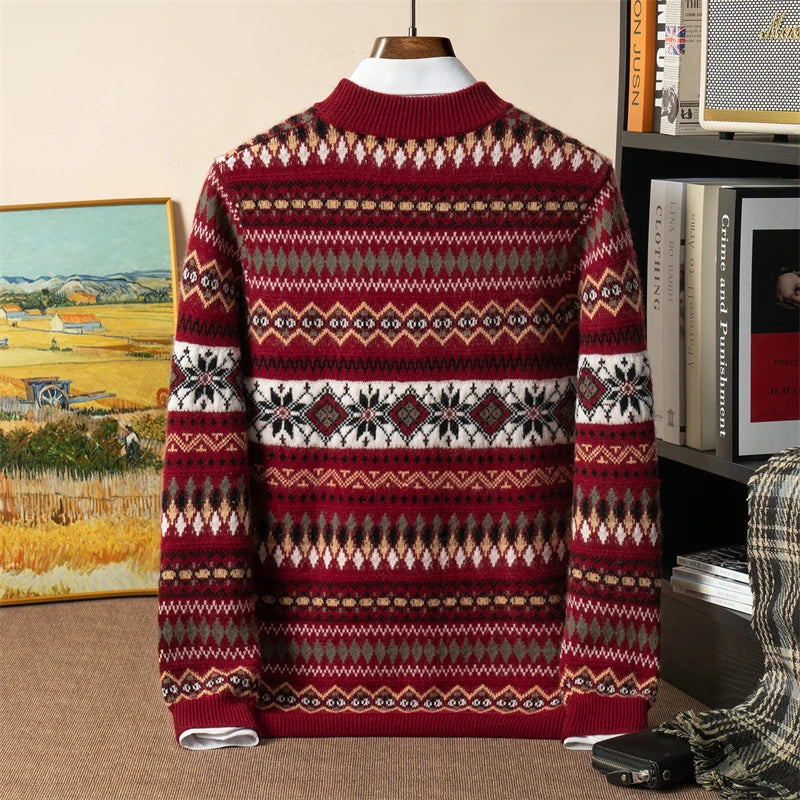 Cashmere Jacquard Half-Turtleneck Sweater