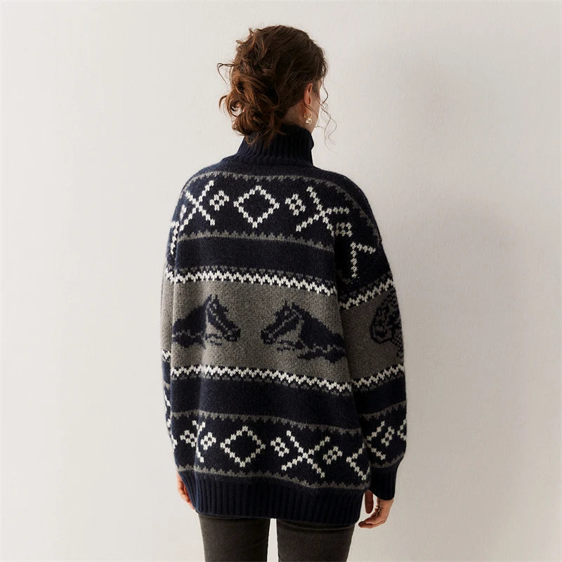 Cashmere Jacquard Stand Collar Cardigan
