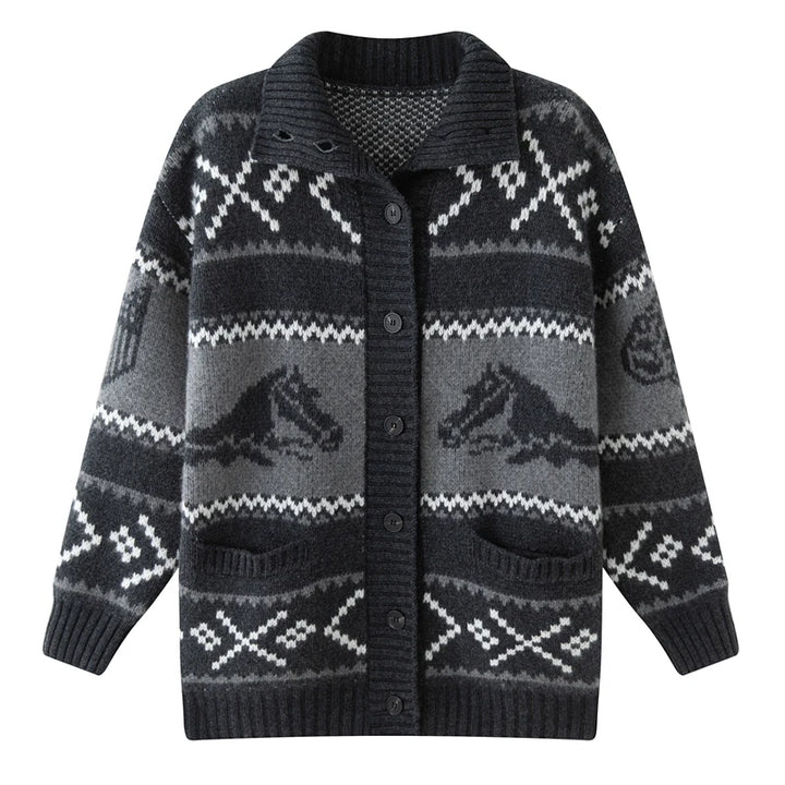 Cashmere Jacquard Stand Collar Cardigan