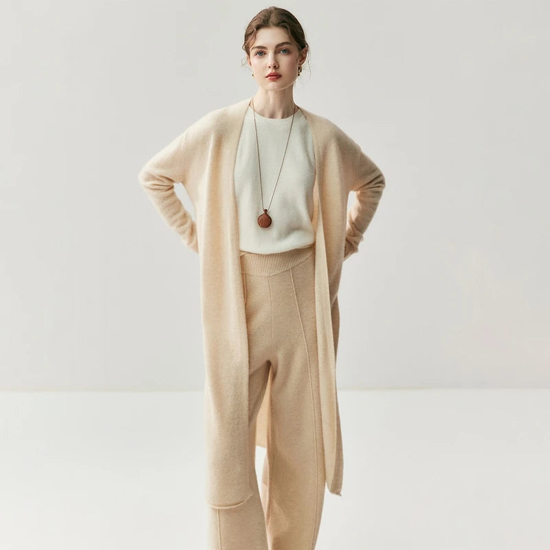 Cashmere Long Open-Front Cardigan