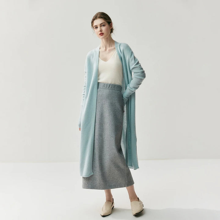 Cashmere Long Open-Front Cardigan