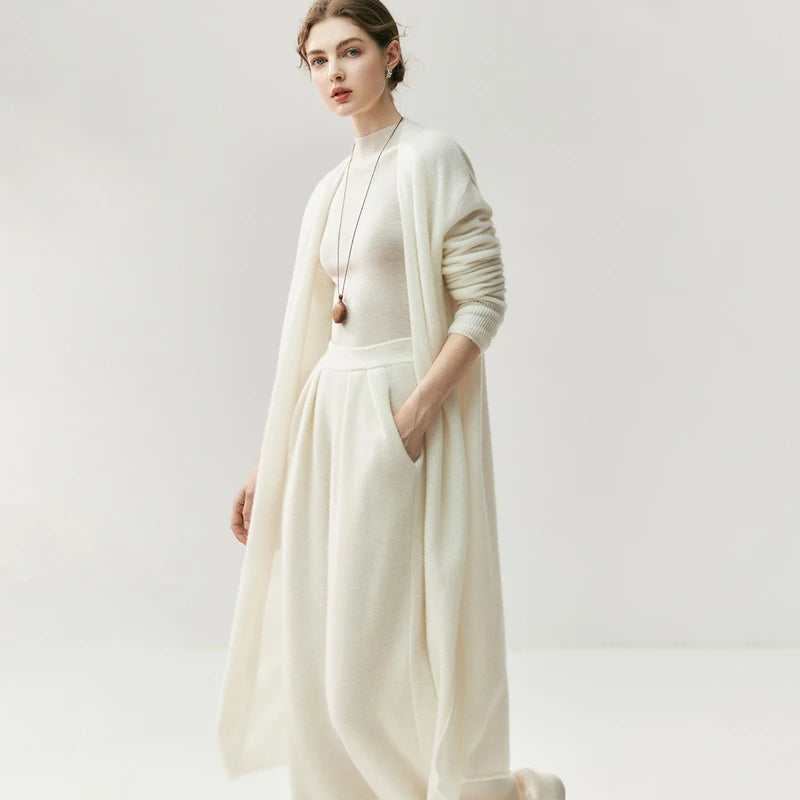 Cashmere Long Open-Front Cardigan