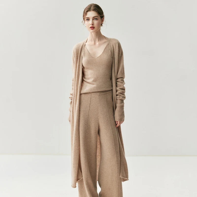 Cashmere Long Open-Front Cardigan