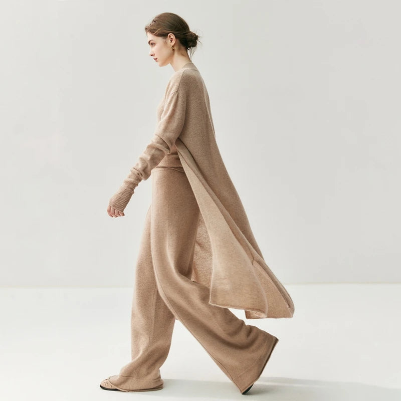 Cashmere Long Open-Front Cardigan