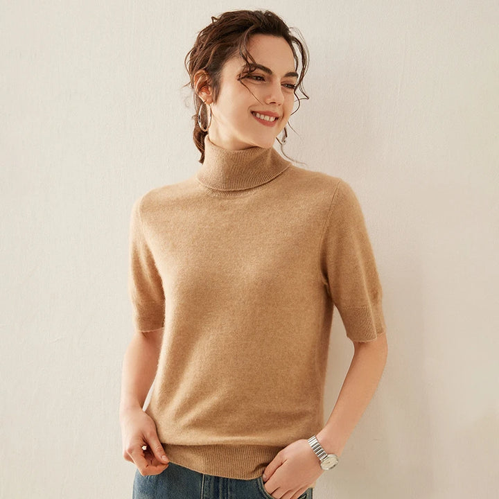 Cashmere Mock Neck Short Sleeve Sweater