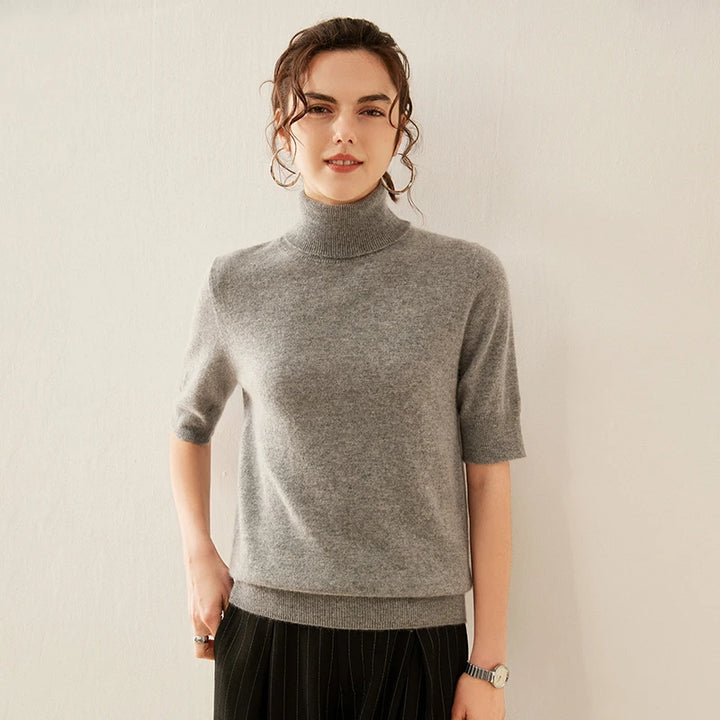Cashmere Mock Neck Short Sleeve Sweater