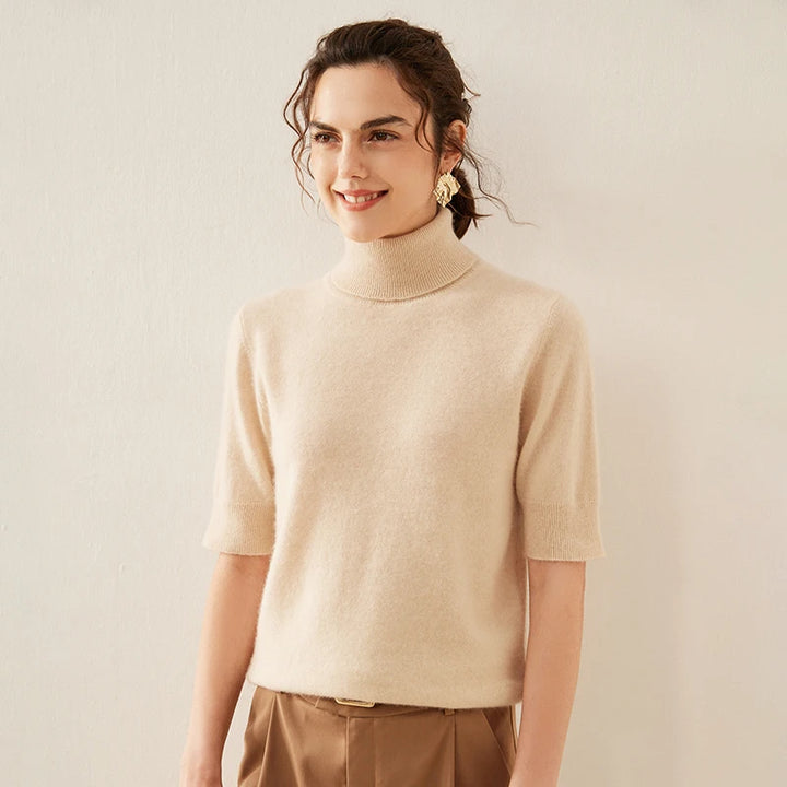 Cashmere Mock Neck Short Sleeve Sweater