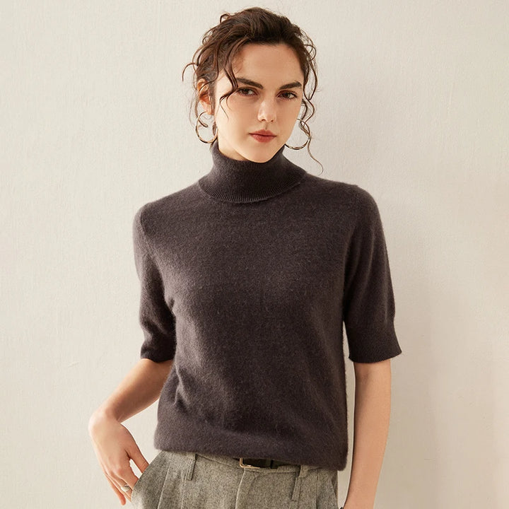 Cashmere Mock Neck Short Sleeve Sweater