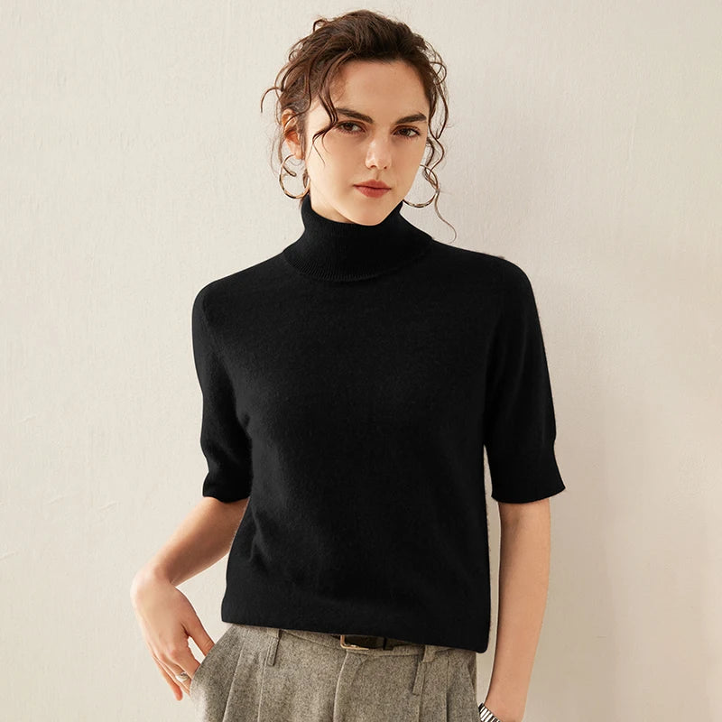 Cashmere Mock Neck Short Sleeve Sweater